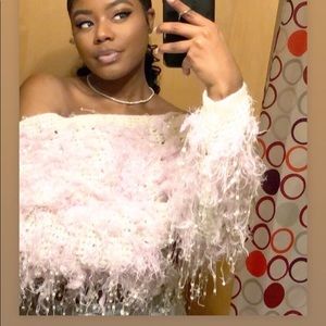 Fuzzy White Crop Top